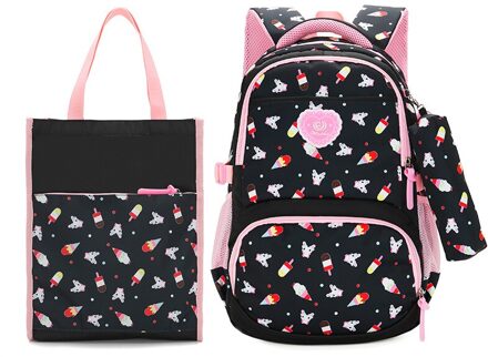 3 Stks/set School Rugzakken College Schooltas Vrouwen Canvas Rugzak Mode Voor Tiener Meisjes Jongens Rugzak Moclila Schoudertassen zwart