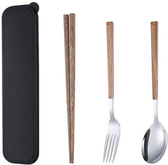 3 Stks/set Servies Draagbare Servies Roestvrij Stalen Lepel Vork Steak Eetstokjes Set Reizen Keuken Gadget Sets Met Doos 02