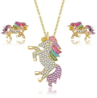 3 stks/set Sieraden Set Steentjes Zilveren Paard Hanger Ketting Set voor Vrouwen Kids Eenhoorn Sieraden Valentijnsdag 1