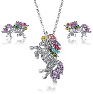 3 stks/set Sieraden Set Steentjes Zilveren Paard Hanger Ketting Set voor Vrouwen Kids Eenhoorn Sieraden Valentijnsdag 2