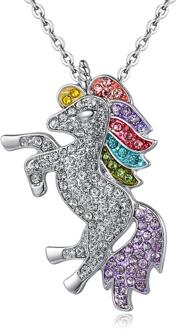 3 stks/set Sieraden Set Steentjes Zilveren Paard Hanger Ketting Set voor Vrouwen Kids Eenhoorn Sieraden Valentijnsdag 4