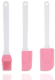 3 Stks/set Siliconen Bakken Tool Set Spatel Borstel Draagbare Bbq Tool Roze Gebak Schraper Eenvoudig Verwijderen Plastic Handvat Gereedschap