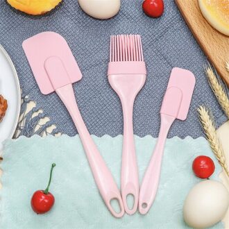 3 Stks/set Siliconen Spatel Barbecue Borstel Keukengereedschap Tool Kit Hittebestendige Bbq Olie Kruiderij Borstels Cake Schraper roze