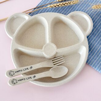 3 Stks/set Tarwestro Servies Set Solid Leuke Baby Schotel Lade Kid Kind Plaat Lepel Vork Diner Set Creatieve Cartoon servies beige