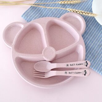 3 Stks/set Tarwestro Servies Set Solid Leuke Baby Schotel Lade Kid Kind Plaat Lepel Vork Diner Set Creatieve Cartoon servies roze