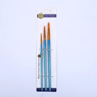 3 Stks/set Tekening Art Dubbele Kleur Nylon Haar Aquarel Verf Pen Voor Schilderen Ronde Borstel Houten Handvat Penselen Levert Blauw
