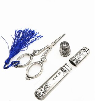 3 Stks/set Vintage Silver Borduren Naaien Schaar Vingerhoed Naald Case Kleermaker Schaar JDD06