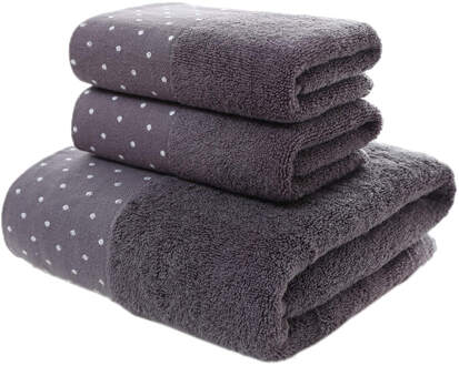 3 Stks/set Zachte Dot Katoenen Handdoeken Voor Volwassenen Absorberende Badstof Hand Bad Strand Gezicht Vel Vrouwen Basic Handdoeken donker grijs