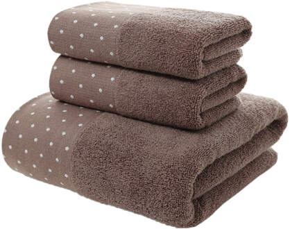 3 Stks/set Zachte Dot Katoenen Handdoeken Voor Volwassenen Absorberende Badstof Hand Bad Strand Gezicht Vel Vrouwen Basic Handdoeken koffie
