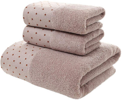 3 Stks/set Zachte Dot Katoenen Handdoeken Voor Volwassenen Absorberende Badstof Hand Bad Strand Gezicht Vel Vrouwen Basic Handdoeken licht bruin