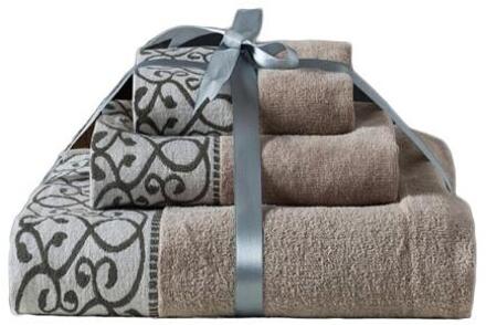 3 Stks/set Zachte Katoen Badhanddoeken Set Luxe Badlaken Aanwezig Voor Familie Gast Ademend Badkamers Gym Hotel Washandje grijs 3stk