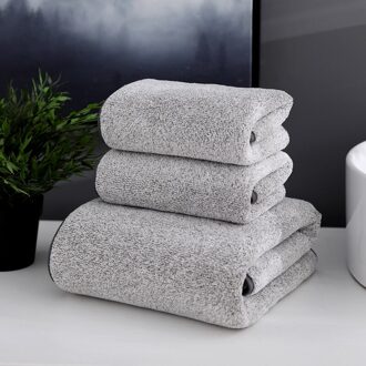 3 Stks/set Zachte Katoen Badhanddoeken Set Luxe Badlaken Aanwezig Voor Familie Gast Ademend Badkamers Gym Hotel Washandje grijs solid 3stk