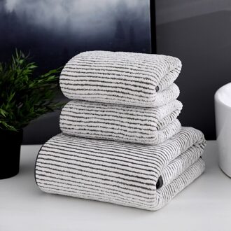 3 Stks/set Zachte Katoen Badhanddoeken Set Luxe Badlaken Aanwezig Voor Familie Gast Ademend Badkamers Gym Hotel Washandje grijs streep 3stk