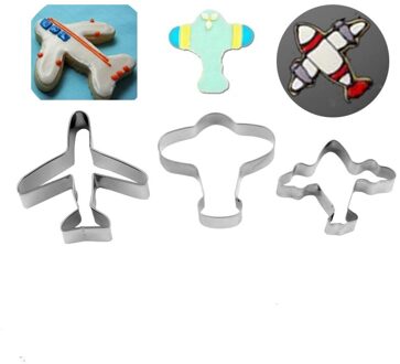 3 stks Vliegtuig Vorm Rvs Cookie Cutter Biscuit Bakvorm DIY Cake Craft Keuken Gereedschap Cortador