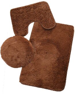3 Stuk Badkamer Anti-Slip Mat Set Wc Tapijt Flanellen Antislip Douche Tapijt Set Huishoudelijke Wc Deksel douche Tapijt Vloermat Bruin