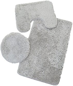 3 Stuk Badkamer Anti-Slip Mat Set Wc Tapijt Flanellen Antislip Douche Tapijt Set Huishoudelijke Wc Deksel douche Tapijt Vloermat grijs