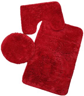 3 Stuk Badkamer Anti-Slip Mat Set Wc Tapijt Flanellen Antislip Douche Tapijt Set Huishoudelijke Wc Deksel douche Tapijt Vloermat Rood