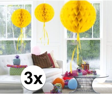 3 stuks decoratie ballen geel 30 cm - Hangdecoratie