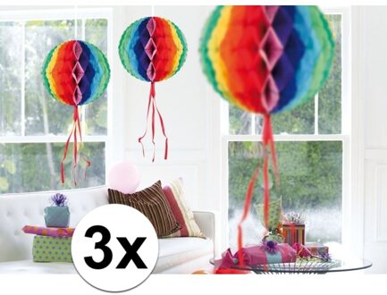 3 stuks decoratie ballen gekleurd 30 cm - Hangdecoratie Multikleur