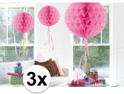 3 stuks decoratie ballen licht roze 30 cm - Hangdecoratie