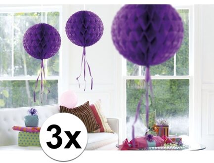 3 stuks decoratie ballen paars 30 cm - Hangdecoratie