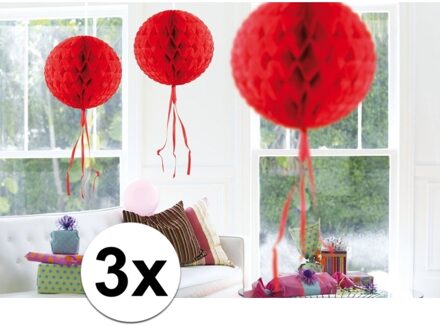 3 stuks decoratie ballen rood 30 cm - Hangdecoratie