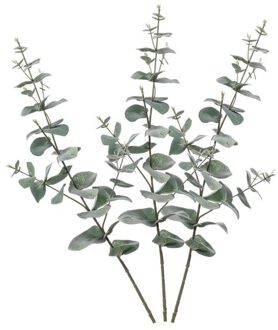 3 stuks Eucalyptus kunstbloemen takken 68 cm decoratie - Kunstplanten Groen