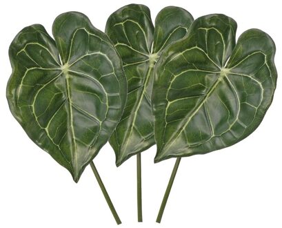 3 stuks Groene Anthurium tak 67 cm - Kunstbloemen