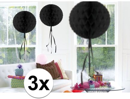 3 stuks Honeycomb ballen zwart 30 cm - Hangdecoratie