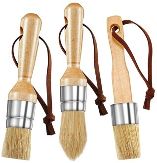3 Stuks Krijt En Wax Penselen Varkenshaar Stencil Borstels Inclusief Platte Puntige En Ronde Chalked Penselen