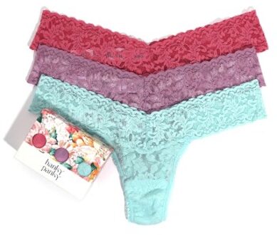 3 stuks Low Rise Lace Thong D2 * Actie * Versch.kleure/Patroon,Blauw,Lila,Wit - One Size