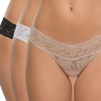 3 stuks Low Rise Lace Thong Zwart,Versch.kleure/Patroon,Blauw,Lila,Wit - One Size