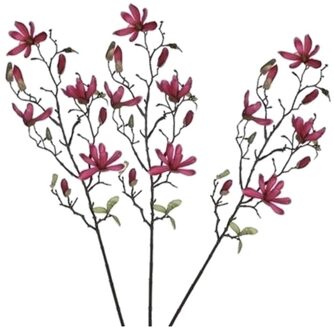 3 stuks Magnolia beverboom kunstbloemen takken 80 cm decoratie - Kunstplanten Roze