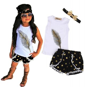 3 stuks Meisjes Zomer Veer Kleding Set Kids Meisje Outfits Mouwloos Vest Tops + Kwasten Shorts Bodem + Hoofdband kleding 6