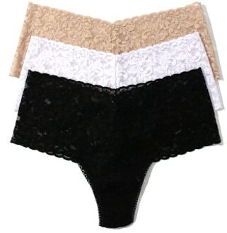 3 stuks Retro Lace Thong Versch.kleure/Patroon - One Size