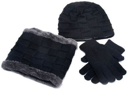 3 stuks Winter Set Vrouwen mannen Hoed Sjaal Handschoenen Set Warm Thicken Winter Muts Sjaal Touch Screen Handschoenen Unisex accessoires Cadeau Zwart