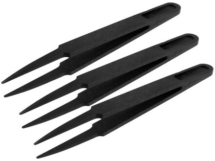 3 Stuks Zwart Plastic Elektronische Puntige Tip Anti-Statische Pincet