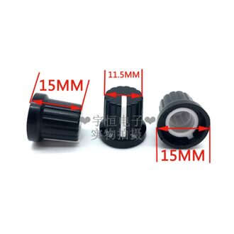 3 Stuks Zwarte Bodem Witte Markering Plastic Knop Diameter 15Mm Hoogte 15Mm Bloem As Gat Potentiometer Encoder Knop cap