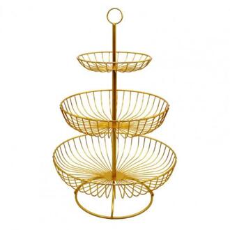 3 Tier Fruitschaal Lade Retro Stijl Stabiele Franse Land Draad Mand Voor Groenten Party Diner Fruit Cake Display Plaat gouden