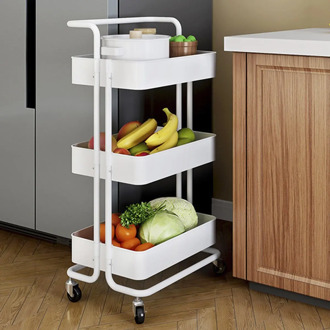 3 Tier Kitchen Trolley Storage Organizer Rack Organizer Serving Trolley Kitchen Bathroom Rolling Trolley Cart Basket Stand