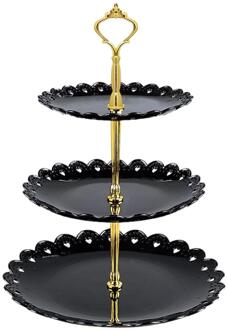 3 Tier Plastic Cake Stand Home Afternoon Tea Bruiloft Platen Party Servies Bakvormen Cake Winkel Plank Cake Decorating Gereedschap Rack zwart