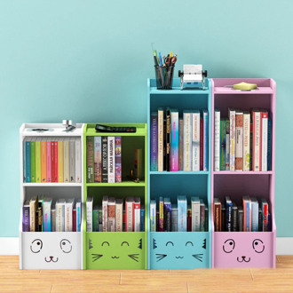 3-Tier Simple Assemble Children's Bookshelf Standing Storage Shelving for Books Office Bookcase Organizer Furniture for Home