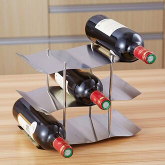 3 Tiers 9 Flessen Wijn Rek Roestvrijstalen Keuken Tafelblad Aanrecht Vrijstaande Golf Wijnrek Display Plank Wijn Houder