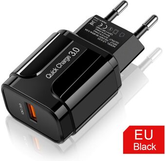 3 Usb Charger Quick Charge 3.0 Voor Samsung Xiaomi Iphone Universal Muur Mobiele Telefoon Snel Opladen Adapter QC3.0 Wall Charger 1u EU zwart