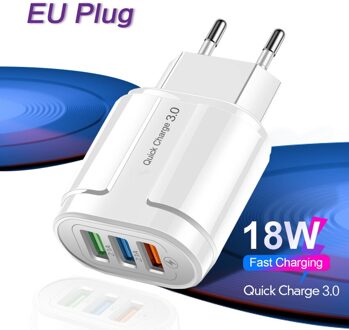3 Usb Charger Quick Charge 3.0 Voor Samsung Xiaomi Iphone Universal Muur Mobiele Telefoon Snel Opladen Adapter QC3.0 Wall Charger 3u EU wit