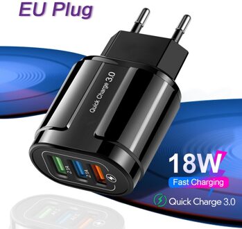 3 Usb Charger Quick Charge 3.0 Voor Samsung Xiaomi Iphone Universal Muur Mobiele Telefoon Snel Opladen Adapter QC3.0 Wall Charger 3u EU zwart