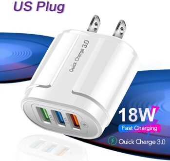 3 Usb Charger Quick Charge 3.0 Voor Samsung Xiaomi Iphone Universal Muur Mobiele Telefoon Snel Opladen Adapter QC3.0 Wall Charger 3u US wit