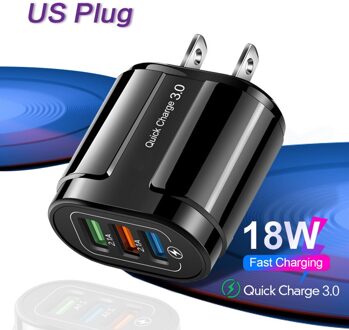 3 Usb Charger Quick Charge 3.0 Voor Samsung Xiaomi Iphone Universal Muur Mobiele Telefoon Snel Opladen Adapter QC3.0 Wall Charger 3u US zwart