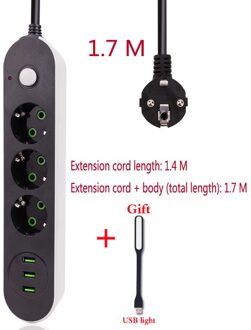 3 Usb Multi-Poort Opladen Socket 3 Plug Power Strip Schakelaar 5M/2M /1.4M kabel Eu Outlets Geschikt Voor Eu Plug Stopcontact