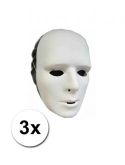 3 witte grimeer maskers van plastic